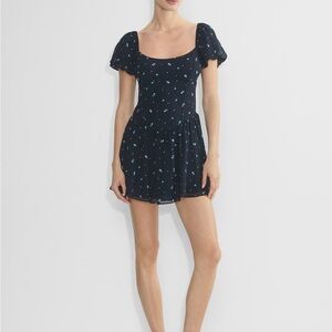 Aritzia Navy Blue Mini Dress with Floral Print